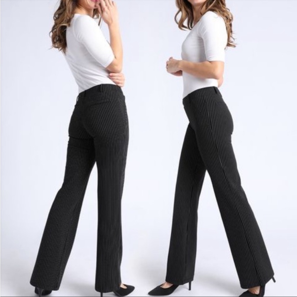 Betabrand Black Pinstripe Boot Cut Women's Yoga Dress Pants Size L